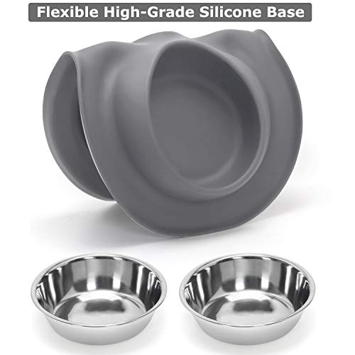 Kulmeo Dog Food Bowl Cat Food Bowls Stainless Steel Dog Food And Water Bowls With Non Skid Silicone Mat Spill Proof Puppy Bowl 14Oz (M, Grey) #TOP5