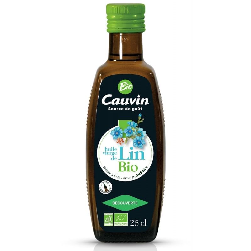 CAUVIN - Huile de Lin Bio - Idéale en Cuisine pour Sublimer vos Plats - Format Pratique de 250g - Origine Naturelle et Qualité Supérieure - Parfaite pour une Alimentation Équi - Lot De 3