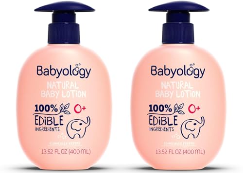 Image of Babyology - 100% Edible Ingredients - Organic Baby Lotion - Clinically Tested - Calming & Rich Moisture for Sensitive Skin - Daily Care - Non-scented (12 Fl Oz (Pack of 2))