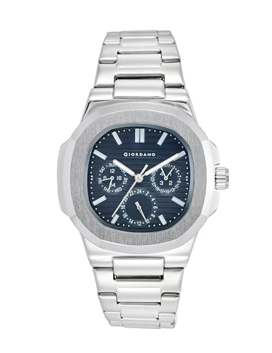 Giordano Analog Multifunction Watch for Men – Textured Dial with Cushion Case, Luminous Index Markers, Stainless Steel Strap, Day & Date Display GZ-50167-33