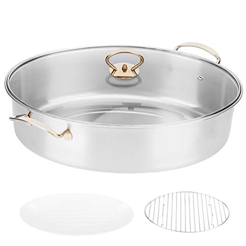 Pentola per Pesci in Acciaio Inossidabile, Pentole Ovali Multifunzionali, Set di Pentole per Pesci Ovali in Acciaio Inossidabile 304 di Grande capacità, Pentola per Cucinare Domestica con Piatto