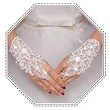 Latious Bride Wedding Short Lace Gloves White Fingerless Rhinestone Gloves Bridal Gloves Accessories for Women