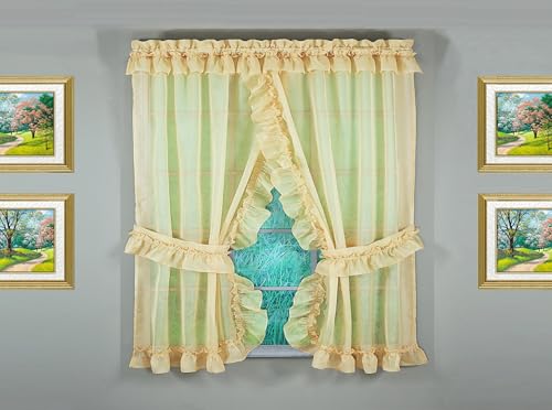 Image of Today's Curtain, Emelia Priscilla Sheer Pair 60 inch W x 63 inch L, Gold, 5-Piece-Set