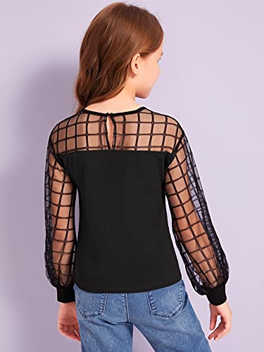 Makemechic Girl's Mesh Insert Long Sleeve Blouse Keyhole Back Tops Black 9Y #TOP1