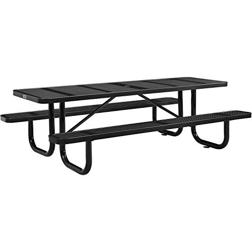 Global Industrial 96" Rectangular Perforated Metal Outdoor Picnic Table, Black #1