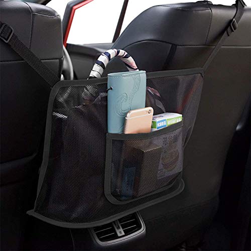 YOKEPO Car Net Pocket Handbag Holder, Driver Storage Netting Pouch, Car Hooks for Purses and Bags Front Seat, Handbag Holder for Car, Handbag Holder Attaches to Headrest (Black)