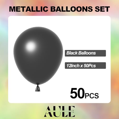Image of AULE 50Pcs Metallic 12 Inch Black Chrome Helium Shiny Balloons | Thicken Balloon Perfect Party Decoration for Happy Birthday Bridal Shower Graduation