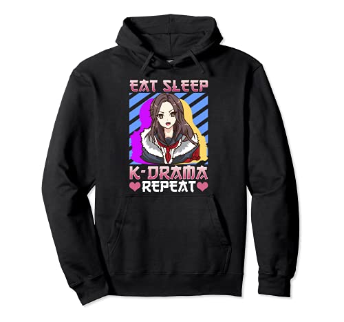 Funny Eat Sleep K-Drama Repeat Cute K-Pop Korean Anime Felpa con Cappuccio