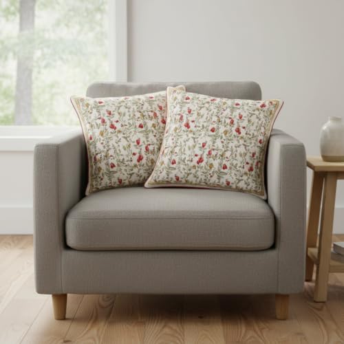 Image of Meadow Bloom Floral Cushion Cover | Decorative Throw Pillow Cover for Sofa Couch Bed Living Room Bedroom | Hidden Zipper Closure | Soft Durable Fabric | 16 x 16 Inch | Pack of 1