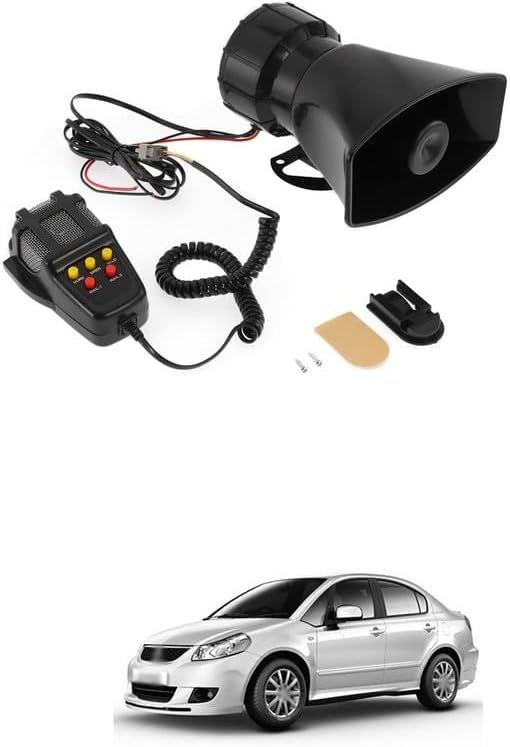 LOVMOTO Universal Alarm Horn Siren PA Speaker Mic System,100w 12v 5 Sound Loud Car Alarm Horn Police Car Siren Horn Speaker System Emergency Amplifier Alarm Kit Horn Combatable with SX-4