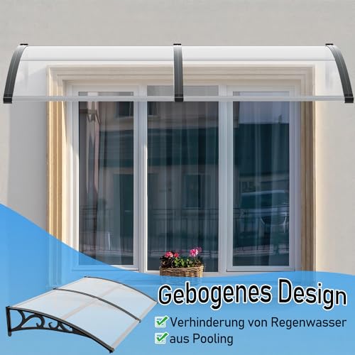 Miniatura 5 de Ansobea Marquesina Para Puerta De Casa 100x200 Cm, Techo De Policarbonato Hueco 5 Mm Con Estructura De Abs, Tejadillo Transparente, Protección Contra La Lluvia, La Nieve Y Los Rayos Uv
