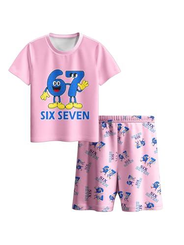 Difforever Boys Girls 67 Meme Shirts Shorts Set Kids Teens Six Seven Home Casual Clothes Outfit Playwear 6-12Y