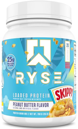 RYSE Loaded Protein Powder - Skippy Peanut Butter - 25g Whey Protein Isolate & Concentrate with Prebiotic Fiber & MCTs - Low Carb Low Sugar Digestive-Friendly - 20 Servings / 1.5 lb Tub