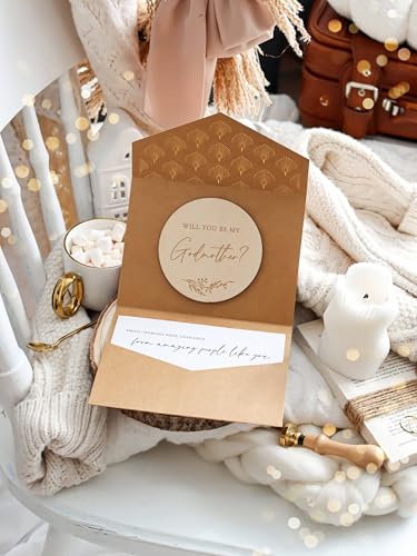 Image of Joli Coon Will you be my godmother wooden card with pocketfold envelope and seal sticker - Godmother proposal