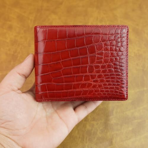 Image of Red Exotic Double Side Leather Bifold Wallet for Men, RFID Blocking Wallet