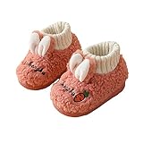 [DKA] ベビーシューズ ベビーブーツ ファーストシューズ ルームシューズ 赤ちゃん靴 男の子 女の子 うさぎ耳付き 可愛い 出産祝い 歩行サポート 秋冬 ダークピンク 14.0 cm
