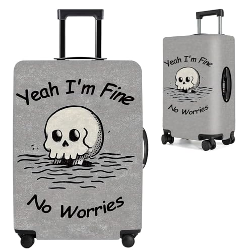 Image of Yeah I'm Fine, No Worries Skeleton Luggage Cover - Funny & Cool Travel Protector for 18-32 Inch Suitcases, Stretchy & Machine Washable