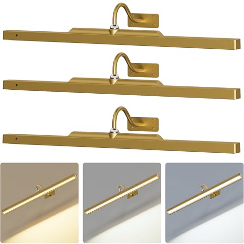 Image of 3 Pack Picture Lights Battery Operated 6000mAh - 24Inch Wireless for Gallery, Museum, Mirror, Picture Frames & Office Decor (Antque Gold)