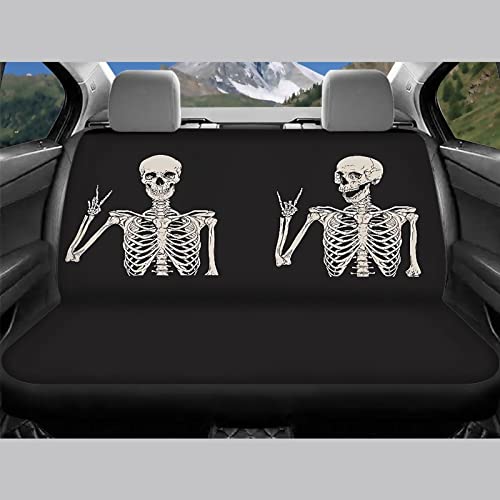 Stuoarte Funny Skull Print Car Seat Cover For Women Men Skull Auto Interior Accessories Front And Rear Bench Back Seat Cover Full Set Soft Auto Interior Easy To Clean #TOP4