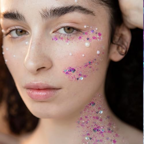 DAGEDA Body Glitter Gel, Face Glitters Body Gel Sequins Shimmer Liquid Eyeshadow, Chunky Glitter for Face Hair Nails, Holographic Cosmetic Laser Powder Festival Glitter Makeup1.7oz (Violet)