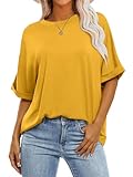 ANRABESS Womens Tops Oversized T Shirts Short Sleeve Crewneck Summer Casual Loose Basic Tee Shirt 2025 Trendy Fashion Clothes Yellow Large