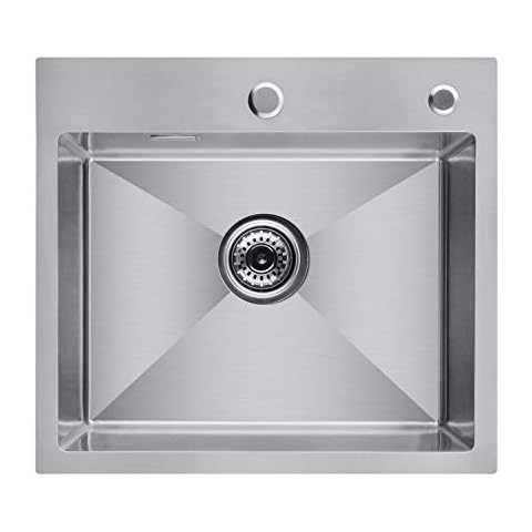 CECIPA Magni I Kitchen Sink 50 cm x 45 cm I Stainless Steel I Including soap Dispenser, Overflow and Drainage Fittings I for top and Flush Installation Cover