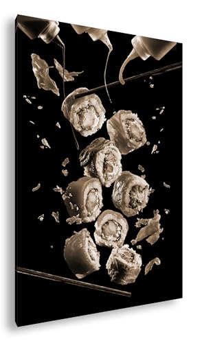 Art sushi flottant tableau 100x70 cm impression sur cadre en bois véritable