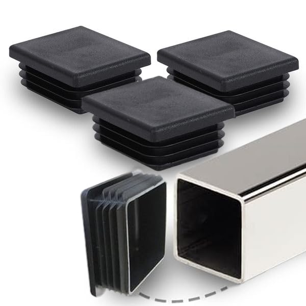 Image of Prescott Plastics 3 inch (76.2mm) Outer Perimeter Ribbed Plastic Hole Plugs, Square Black Metal Tubing End Caps, Strong Furniture Leg Inserts, Impact & Weather Resistant, Made in the USA - 4 Pack