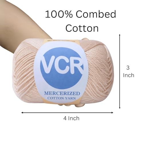 Image of VCR 4 Ply Almond 100% Mercerized Cotton Yarn, 60 Grams Hank, 190 Meters Length, Cotton Combed Ball, Smooth and Glossy Crochet Yarn for Crochet and Knitting, Pack of 1, Suitable for DIY Crafts