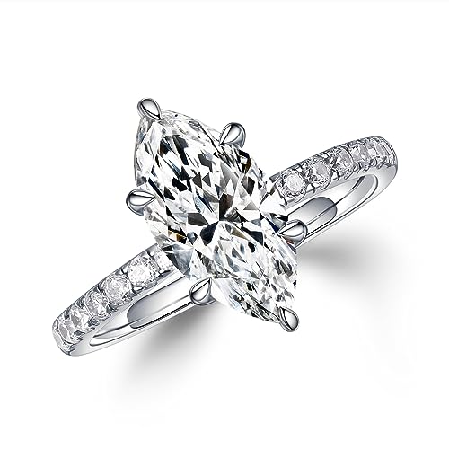 MOOSEA Marquise Moissanite Rings for Women, 1.5ct D Color VVS1 Clarity Lab Created Diamond Rings 14K White Gold Vermeil Anniversary Wedding Ring Moissanite Engagement Rings for Women Mom Wife Gifts