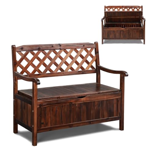VINGLI Outdoor Storage Bench, Large Wood Deck Box with Seating, Weatherproof Outdoor Bench with Storage Loveseat, 2-Person Wooden Patio Bench for Entryway, Backyard, Garden