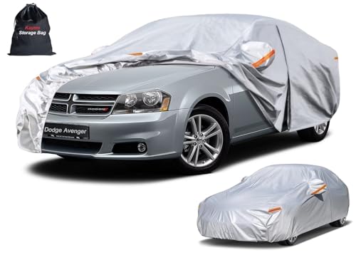 Image of Kayme 6 Layers Sedan Car Cover Custom Fit for Dodge Avenger (1995-2014), Waterproof All Weather for Automobiles,Rain Sun UV Protection.Silver