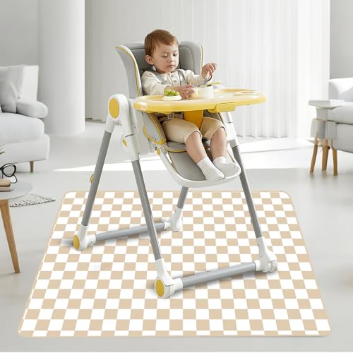 Image of Baby Splat Mat for Under High Chair, 51 x 51 Inch | Polyester Splash Mat,Wipe-Clean, Thin & Light.Use As Food , Tablecloth, Picnic,Play ,Floor,Under High Chair Mat(Checked)