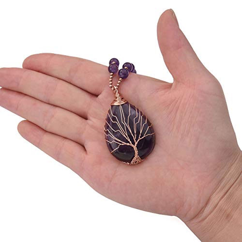 Top Plaza ATPUS70624 Healing Crystal Amethyst Necklace Natural Stone Beads Tree Life Wire Wrapped Teardrop Gemstone Pendant Jewelry thumb #5