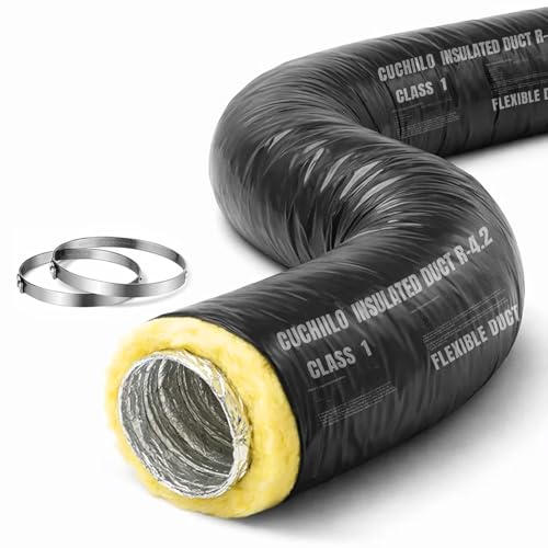 4 Inch Insulated Flexible Duct 25 FT, R4 HVAC Flex Duct with Black Jacket, Owens Corning Fiberglass Insulation, Aluminum Foil Core for Ventilation & Exhaust