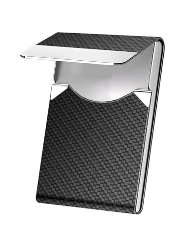Slim Metal Business Card Case, Stainless Steel Card Holder for Women and Men, Pocket Card Case (Black Carbon)