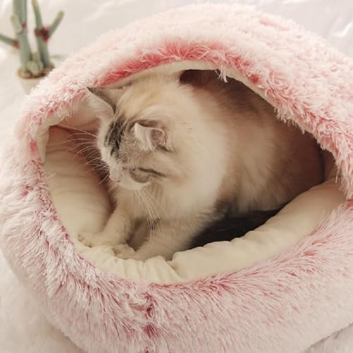 Beskie Calming Dog Bed & Cat Bed, Fluffy Plush Puppy Cushion, Kitten Cave, Small Dog Donut Cave, Indoor Cat Sleeping Bag, Soft Warm Pet Sleeping Pillow, Pink,50cm - Image 4