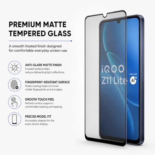 Image of FIRST MART Military-Grade Matte Tempered Glass for iQOO Z11 Lite - 9H Screen Protector, Anti-Glare Protection, Scratch-Resistant, Bubble-Free (1 Pack)