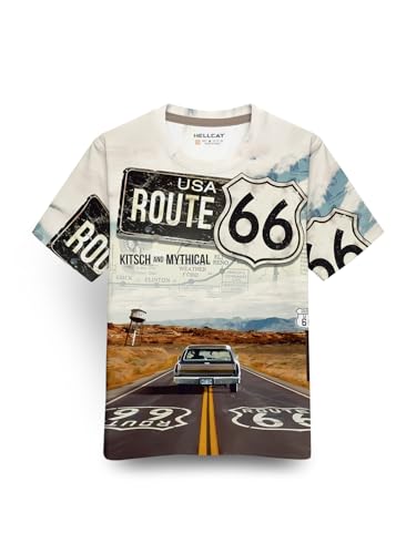 Image of HELLCAT Trendy Front & Back Graphic Printed Cotton Blend Half Sleeve Premium Round Neck Tshirt for Boys