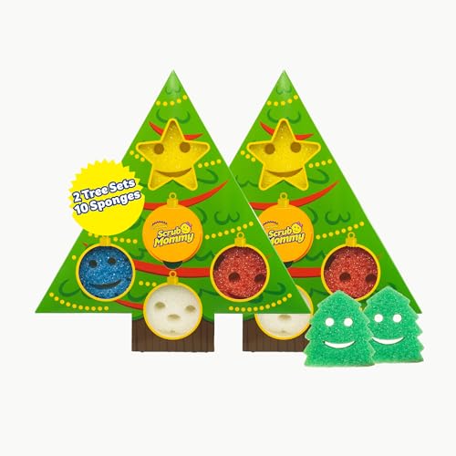 Scrub Daddy Scrub Mommy Holiday Christmas Tree Gift Box Set Non-Scratch Christmas Cleaning Sponges for Kitchen Dishes & Home Dual-Sided Dish Sponges for Scrubbing 10 Count (2 Pack of 5)