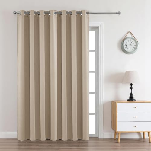 Image of Joydeco Blackout Curtains 95 Inches Long 1 Panel, Thermal Insulated Long Curtains& Drapes 1 Piece, Room Darkening Grommet Drapes for Living Room Bedroom Window (W70 x L95 Inch, Light Beige)