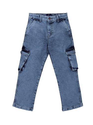 Image of KiddoPanti Boys Cargo Pants | 100% Cotton Twill | Comfortable Regular Fit | Elastic Waistband & Zip Fly | 6 Pocket Lower for Kids | Full-Length Casual Wear