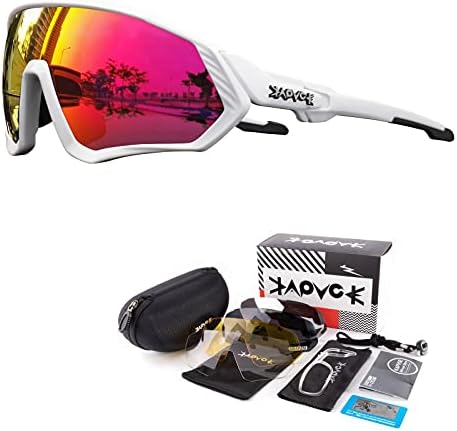 KAPVOE Polarized Cycling Glasses With 5 Interchangeable Lenses Tr90 Frame For Men Women Sports Sunglasses Mountain Bike Glasses MTB Bicycle Goggles Running