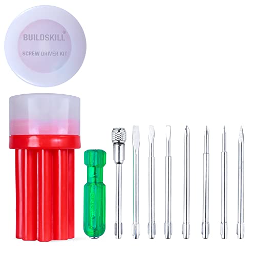Image of Buildskill Screwdriver Set, 8-in-1 Screw Driver Tool Set Kit, Tester Electrical Tool Kit, Portable Home Use Electric Screwdriver Set, Corrosion-Resistant Nickel Chrome Finish, Long Screwdriver