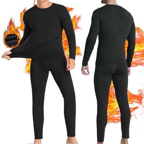 ALANX Thermal Underwear For Men Thermal Long Johns Top & Bottom Set Thermal Wear Clothes pants Thermal Base Layer Long Sleeve pajama Skiing Hiking Outdoor Sports (Black XXL)