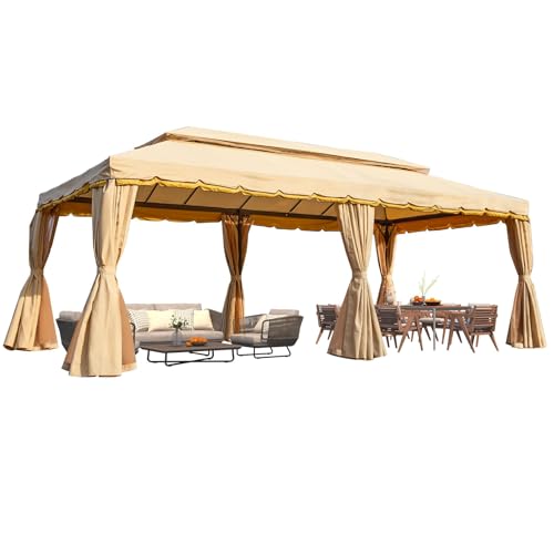 MELLCOM 10x20 Kahaki Outdoor Canopy Gazebo, Double Roof Patio Pergolas Steel Frame with...