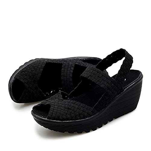 Veroders Women's Woven Elastic Sandals Breathable Flexible Comfortable Platform Wedges Sandals Walking Mary Jane Platform Sandals Shoes2