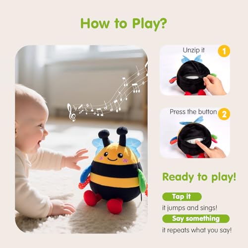 Image of hahaland Musical Tummy Time Bouncing Plush Bee Crawling Toy for 6 Month