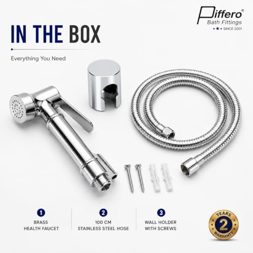 Image of Brass Health Faucet with 1M Hose and Hook for Bathroom & Toilet | Jet Spray for Toilet | 2 Years Warranty | High Pressure Jet Spray Pipe | Pure Brass