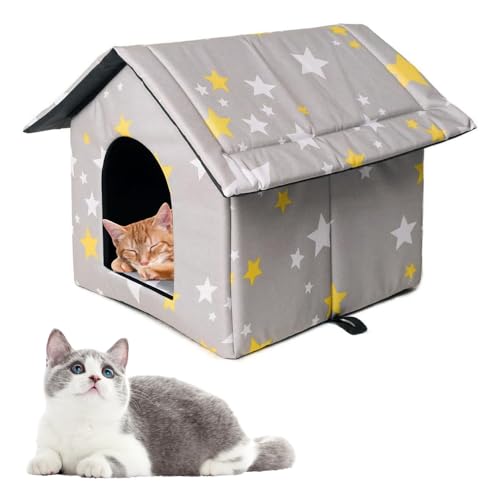 SKIKHN Casa para Gatos para Exteriores, Casa para Gatos Exterior, Casa para Gatos al Aire Libre, Casa Plegable para Gatos, Caseta Exterior Gato Impermeable, para Perros, Gatos, Animales Callejeros